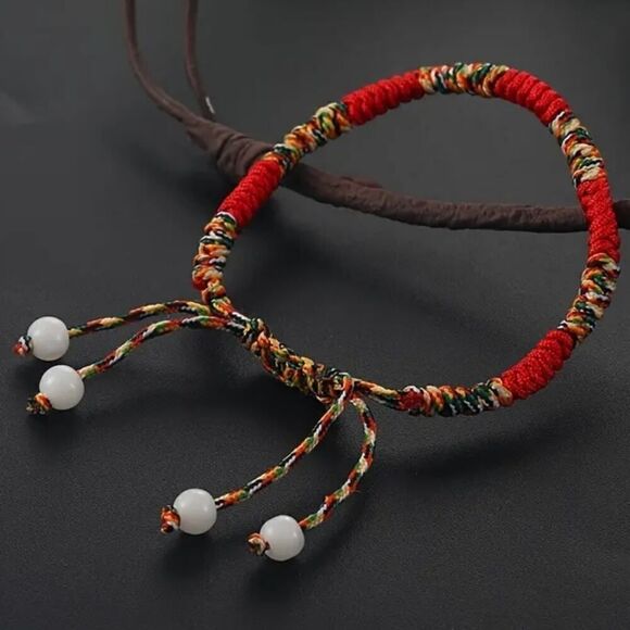Vibrant Bohemian Braided Adjustable Rope Red Bracelet - Picture 3 of 8